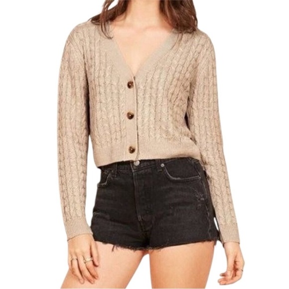 Reformation Cardigan Sweater Womens butter Yellow Annabell Cropped Knit Linen XS - Picture 2 of 11